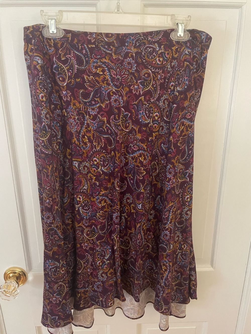 J. Jill Burgundy Paisley A-Line Skirt with Blue & Gold Accents